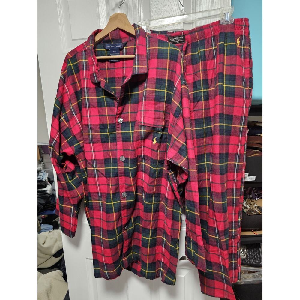 Polo Ralph Lauren Plaid Button Up Pajama Set Red Mens Sz XL